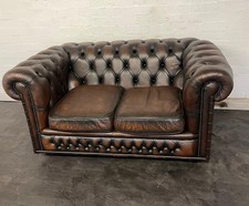 chesterfield two seater leather sofa. top quality in conker brown leather 
