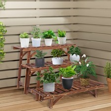 Large 3 Tier Step Plant Stand Wood Ladder Shelf Garden for Patio Indoor Outdoor