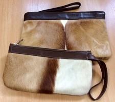 Pair Of Vintage Springbok Skin Zip Up Pouches Clutch Bags 12”
