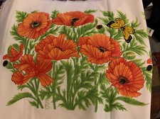 Vintage The Bagshaws Of St Lucia WI Silk Screen Printed Table Runner Poppies 