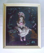 Vintage Framed Embroidery Picture : Young Girl in a Bonnet 30 x 38 cm