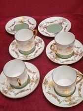 shelley green & white gold motifs mocha coffee cans & saucers pat no 14180/83