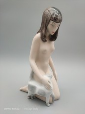Royal Dux Nude Girl with Cat Figurine by Jiri Cernoch Czech #9