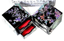 Korean Mother of Pearl Inlaid Twin Cubic Trinket Jewellery Box Lacquerware