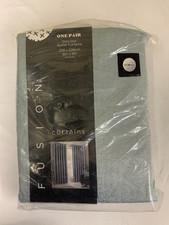 Fusion Strata Woven Eyelet Curtains, Duck Egg, 90 x 90 Inch, 100% Polyester