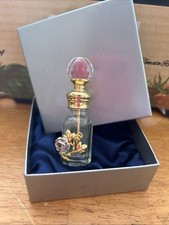 Art Glass Perfume Bottle Gold Floral Small Empty Perfume Bottle Flower Rose OA
