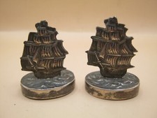 Birmingham 1905 Pair Of Sterling Silver Galleon / Sailing Ship Place Settings