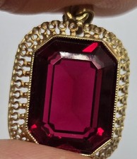 Vintage Pendant ROLLED GOLD Signed On Bail Ruby Colour Glass Stone Length 3cm