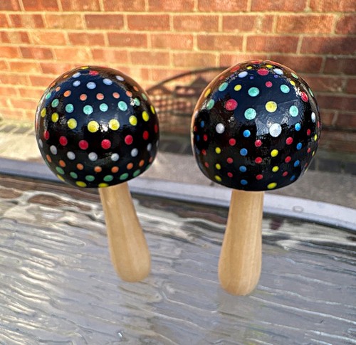 Wooden handpainted toadstools - wooden,