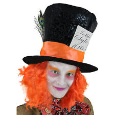 DELUXE MAD HATTER TOP HAT ORANGE WIG HAIR FANCY DRESS COSTUME ACCESSORY
