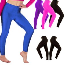 Girls Shiny Footless Leggings Ballet Dance Gym Yoga Pants Nylon Lycra Ages 5-13