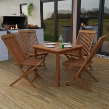 Teak 4 Seat Outdoor Dining Set - Square Table & Folding Chairs, Minimal Assembly