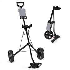 COSTWAY 2 Wheel Foldable Golf Trolley Push Pull Cart with Scoreboard-Black