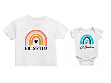 Big Sister Rainbow, little brother, Matching sibling Outfits/shirts, baby reveal
