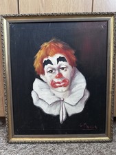 Vintage Oil Painting of a Clown – Signed G. Munar – Framed Portrait Art