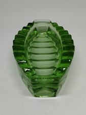 Vintage Green Pressed Glass Boat Dish Mid-Century Candy Bowl Base Minor Chips