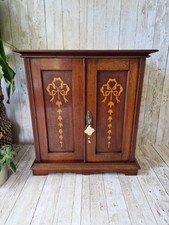 Antique Inlaid Mahogany Wood Smokers Cabinet Pipe Display Rack Lockable With Key