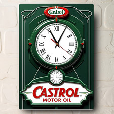 Castrol Oil Mechanic Garage Clock Gift Aluminium Metal Wall Clock