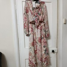 Zara Women Belted Floral Print Midi Dress Size EUR M
