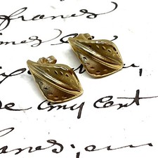 9K GOLD STUD LEAF EARRINGS ~ Solid 9 Ct Carat 375 BOTANICAL PLANTS ~ Push Backs