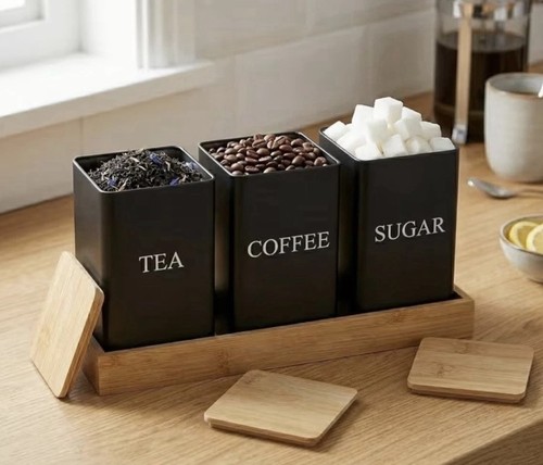 Tea coffee sugar canisters - tea,