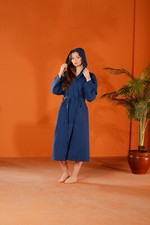 Cotton Waffle Navy Bathrobe -