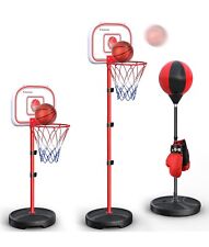 Kids Basketball Hoop, Portable Basketball Stand Set, Inflatable Punching Bag.