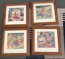 4 Wooden Framed Winnie The Pooh Prints