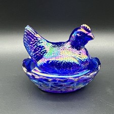 Rosso Glass Westmoreland Mold Cobalt Blue Carnival 3.5” Hen On Nest EUC