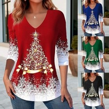 Womens Christmas Tree Tunic Tops Ladies Long Sleeve Xmas Party T Shirt Blouse 14