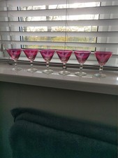 6 Vintage Cranberry Coloured,/ Clear Small Cocktail Style Glasses