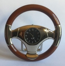 Vintage Walnut & Crome Steering Wheel Desk Clock 4 Inch (Fully Functional)