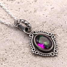 925 Sterling Silver Mystic Topaz Gemstone Ladies Vintage Design Pendant Necklace