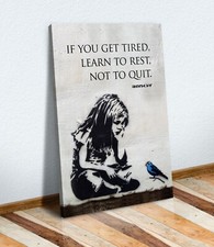 BANKSY GIRL BLUE BIRD QUOTE LEARN TO REST CANVAS WALL ART PRINT GRAFFITI PORT