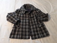 Long Line  Jacket. Black White Grey Aubergine Check Pattern. Fully Lined.