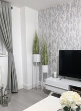 Set of 2 White Planters  Zebra Grass Artificial Grass Home Decor Hinch Flower