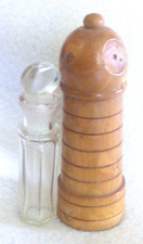 Delightful Antique Treen Lighthouse Perfume Bottle Holder & Bottle c1920