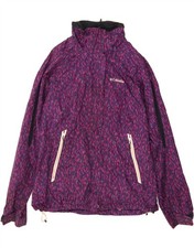 COLUMBIA Womens Hooded Rain Jacket UK 14 Medium Purple Spotted Polyester CN06