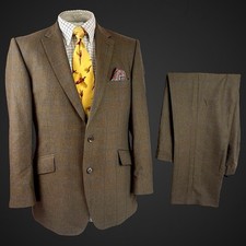 Bladen Men’s Tweed Suit 42S 36S Brown Windowpane Check Country Cashmere Blend