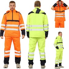 Mens Hi Viz High Visibility Waterproof Work Bottoms Jacket Rain Suit Tracksuit