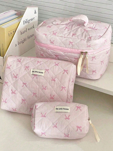 3pcs pink bow makeup - pink,