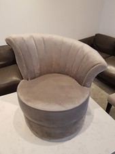 Fluted Back Lounge Dressing Room Chair Gold Swivel Base Grey Crushed Velvet