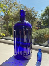  Two Antique Cobalt Blue Poison Bottles - One Large, One Small