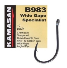 KAMASAN B983 WIDE GAPE SPECIALIST EYED HOOKS. In sizes 4 - 16.