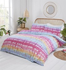Tie Dye Stripe Colourful Bright Duvet Quilt Cover Set Bed Linen Multi