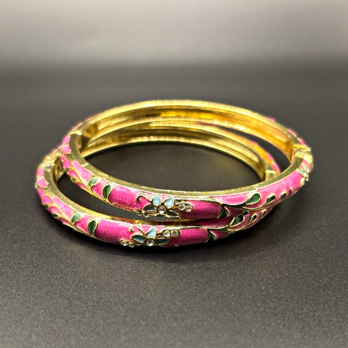 Pair pink enamel floral - pair,