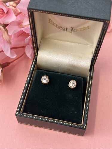 9ct gold oval crystal stud - gold,