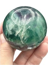 Crystal Sphere Feather Fluorite Ball Natural Healing Orb Gemstone Globe 3163