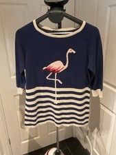 Sugarhill Boutique Jumper Size Large 3/4 Sleeve Navy Flamingo Stripe Casual