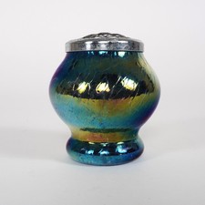 Vintage 1970s English Heron Glass Iridescent Glass Vase with Metal Grate